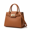 Brown leather handbag for women on white background