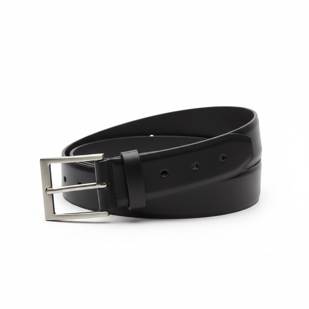 Classic Leather Belt Black Silver Buckle