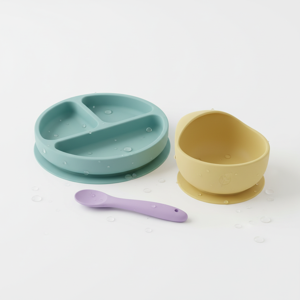 Baby Silicone Feeding Set Bowl Plate Spoon